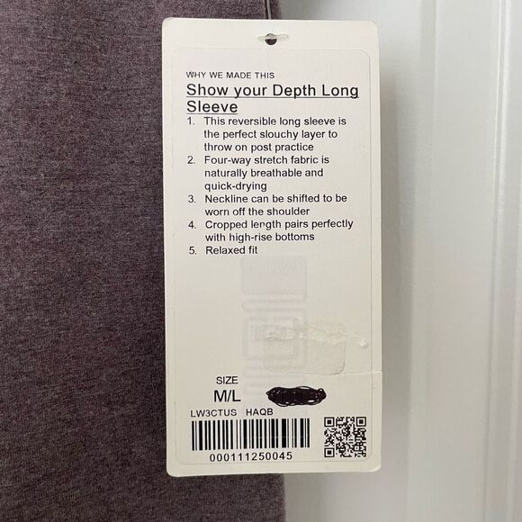 Lululemon Show your Depth Long Sleeve Heathered Antique Bark size M/L - Picture 5 of 7
